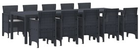 11 Darabos Kerti Étkező Szett Párnákkal Antracit Poli Rattan