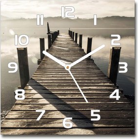 Négyzet alakú üveg falióra Fa móló 30x30 cm