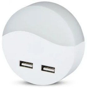 LED lámpatest , éjszakai irányfény , 2 db USB csatlakozóval , 0.5W , kerek , meleg fehér , Samsung Chip