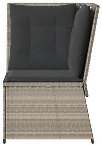 Világosszürke polyrattan kerti sarokkanapé párnával
