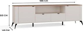 Aldabra RTV CORDOBA 2D2S TV állvány 186x43x11.5 cm, kasmír, fekete lábakkal, tölgy fedlappal