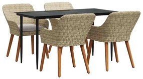 vidaXL Kert étkező szett párnával 5 pcs Bézs polirattan