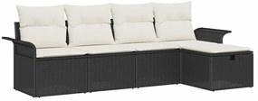 vidaXL Kerti Kanapé Szett párnával tárolóval 5 pcs Fekete Poli rattan