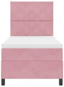 Boxspring Ágy Matraccal és LED Rózsaszín 90x190 cm Bársony