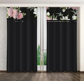Egyszerű fekete függöny rózsaszín és fehér pünkösdi rózsaszínű függönyökkel Szélesség: 160 cm | Hossz: 270 cm