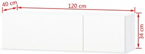 2 db fehér magasfényű furnér TV szekrény 120 x 40 x 34 cm