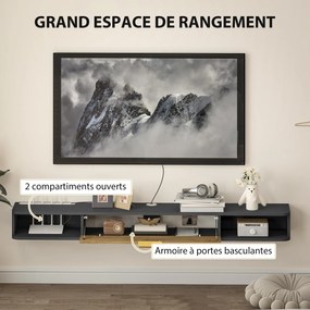 HOMCOM Fali TV Állvány Fa TV Szekrény Fali TV Egység Nyitott Rekeszekkel, Emelhető Ajtóval és Kábelkezeléssel, Nappaliba és Hálószobába, 160 x 24 x 16