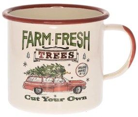 Bádog bögre autóval, karácsonyfával 11x11x10 cm