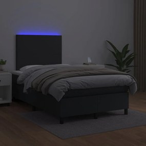 fekete műbőr rugós és LED-es ágy matraccal 120x190 cm