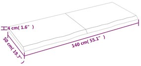 világosbarna kezelt tömör tölgyfa fali polc 140 x 50 x (2-4) cm