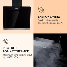 Klarstein Aurora Eco 60, páraelszívó, 60 cm, falra szerelhető, 550 m³/h, A+, érintéses vezérlés, fekete