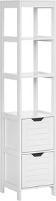 Kleankin Magas, Többfunkciós Fürdőszobai Szekrény, 3 Nyitott Polccal és 2 Tároló Fiókkal, Döntésgátló Design, 30x30x144 cm, Fehér | Aosom