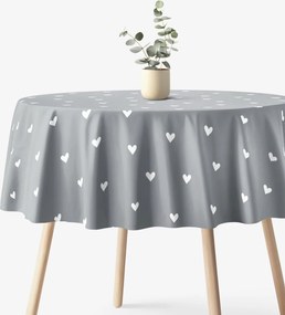 Goldea kör alakú pamut terítő - szívecskék, szürke alapon Ø 110 cm