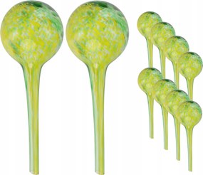 10 db-os üveg öntöző szett adagoló gömb szobanövényekhez zöld-sárga