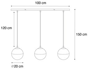 Retro függőlámpa fekete átlátszó üveggel, hosszúkás, 3-lámpás - Eclipse