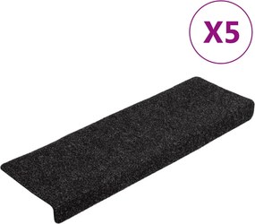 vidaXL 5 db öntapadós lépcsőszőnyeg, 65 x 21 x 4 cm, fekete, téglalap alakú széllel