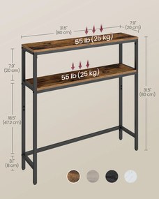 Előszobai konzolasztal, 2 szintes, rusztikus barna és fekete színben