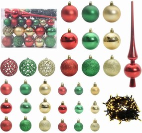 vidaXL Karácsonyi Díszgömb Készlet 150 LED-del 61 pcs Sokszínű Műanyag