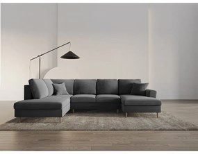 Világosszürke bársony kinyitható tárolóhelyes sarokkanapé (bal oldali-U alakú) Kyoto – Cosmopolitan Design