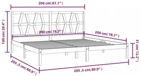 fehér tömör fenyőfa ágykeret 200x200 cm