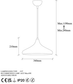 Függőlámpa fém búrával ø 34 cm Barek – Opviq lights