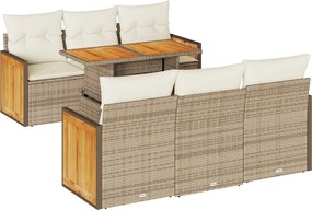 vidaXL 7 részes bézs polyrattan akácfa kerti ülőgarnitúra párnákkal