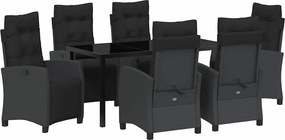 vidaXL Kert étkező szett párnával 7 pcs Fekete polirattan