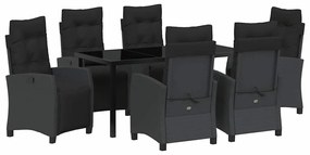 vidaXL Kert étkező szett párnával 7 pcs Fekete polirattan