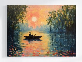 Poszter Tájkép Tó Víz Csónak Naplemente 80x60