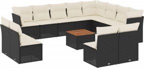vidaXL 13 részes fekete polyrattan kerti ülőgarnitúra párnákkal