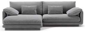 Világosszürke bársony sarokkanapé (bal oldali-heverő résszel) Torino – Micadoni