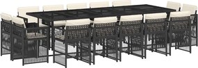 vidaXL 15 részes fekete polyrattan kerti étkezőgarnitúra párnákkal