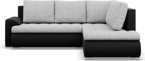Tokio sarokkanapé, L alakú háttámlával, 2 ágyneműtartóval, fonott + műbőr, jobboldali, szürke - fekete