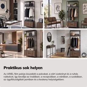 Irodai polc nyitott ruhaakasztó rúddal, recepcióra és váróterembe, fém, antracit/dió, 800x2200x400 mm: ARIEL Eco Design