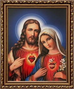 Vászonkép 29x24 Jézus És Mária Szíve Jézus Krisztus Mária Arany Díszített Keret