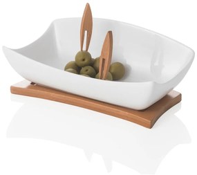 Fehér porcelán-bambusz szervírozó tál Hors D'Oeuvre – Brandani