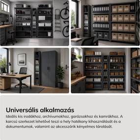 Keskeny fém archiváló polc dokumentumokhoz, antracit, 250x1850x400 mm: TIM