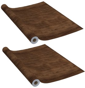 2 db sötét tölgyszínű öntapadó PVC ajtófólia 210 x 90 cm