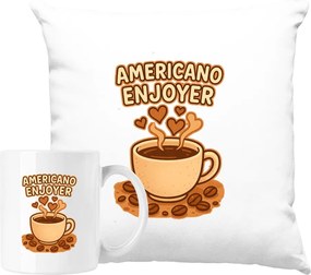 Bögre szett Párna Americano Enjoyer Kávé Ötlet Ajándék
