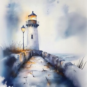 Vászonkép Canvas Tájkép Tenger Világítótorony Fény Köd 40x40