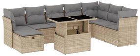 9 részes bézs polyrattan kerti ülőgarnitúra párnákkal