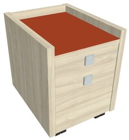 Verno mobil konténer 47 x 60 cm üveggel, 2 fiók, akác / narancs