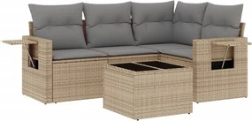 vidaXL 5 részes bézs polyrattan kerti ülőgarnitúra párnákkal