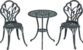 Outsunny 2 Személyes Kerti Lounge Szett 2 Szék + Kerek Asztal Öntött Alumínium Hamis Kovácsolt Vas Zöld | Aosom