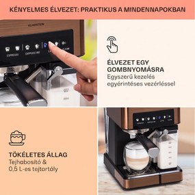 Klarstein Arabica Comfort, kávégép portaszűrővel, 1350 W, 20 bar, 1,8 l, érintőképernyő