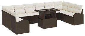 vidaXL Kerti Kanapé Szett tárolóval 11 pcs Barna és Krém polirattan