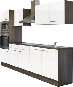Yorki konyhabútor Yorki tölgy korpusszal, selyemfényű fehér fronttal 270 cm-es méretben