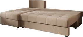 Ágyazható, kétoldalas L alakú kanapé VENORIA SLIM 200x143 cm, bézs színű + 2 db díszpárna INGYEN