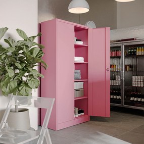 Fémszekrény otthoni irodába JAN, 900 x 1850 x 400 mm, Fresh Style: púderrózsaszín
