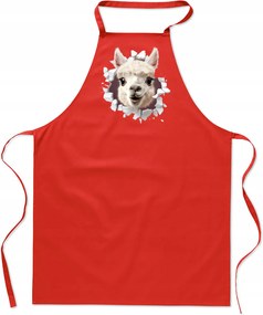 Konyhai Kötény pamut piros lyuk Láma Alpaka állatok FA_485_cw